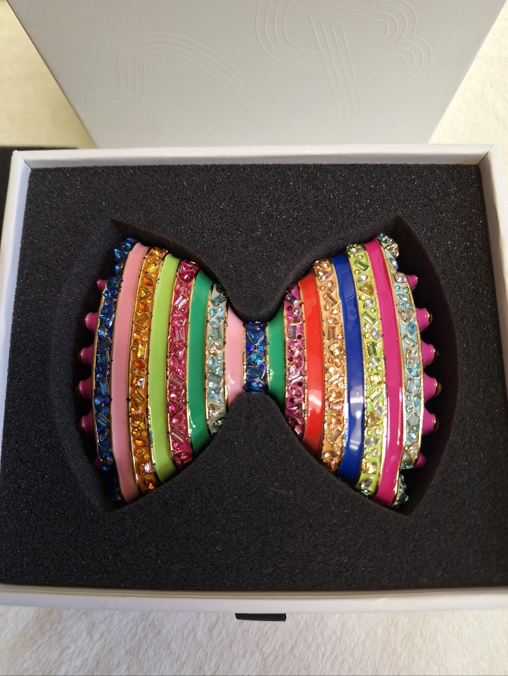 BaubleBar Farfalle Bow Tie Pasta Trinket Box Rainbow Rhinestone Catchall + Box - Picture 2 of 16
